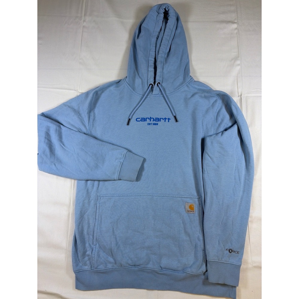 Carhartt Force Relaxed Fit Hoodie Mens Medium Light Blue TS5569-M Logo Graphic